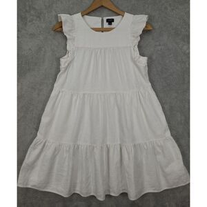 J. Crew Linen-Blend Ruffle-sleeve Tiered Mini Dress Sz 4‎ White